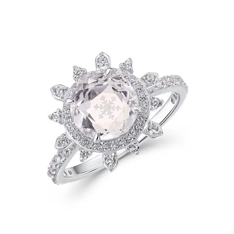 S925 Sterling Silver Snowflake Ring For Women Inlaid Round Cut White Crystal Flower Halo Romantic Christmas Jewelry Finger Ring