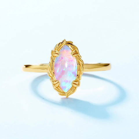 Anello Aperto in Argento Sterling 925 con Opale Sintetico Marquise per Donna Placcato Oro Regolabile Gioielli Geometrici