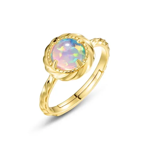 Vintage 925 Sterling Silver Opal Open Ring Gold Plated Twisted Rope Adjustable Geometric Ring Jewelry For Women Gift