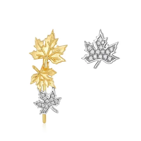 S925 Sterling Silver Asymmetric Maple Leaf Earrings Gold Silver Plated Zirconia Leaf Ear Climber Stud Earrings For Women