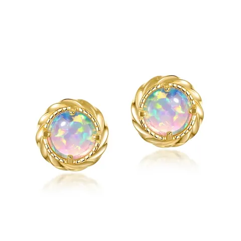 Orecchini a Bottone in Argento Sterling 925 Opale Vintage Geometrici Placcati Oro Tondi Opale Artificiale per Donna Gioielli Regalo
