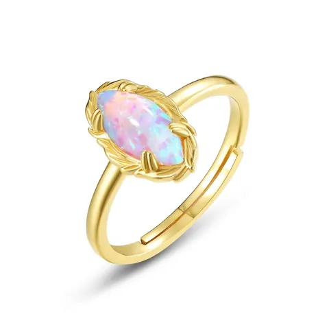 Anello Aperto in Argento Sterling 925 con Opale Sintetico Marquise per Donna Placcato Oro Regolabile Gioielli Geometrici