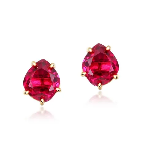 925 Sterling Silver Red Corundum Jewelry Set Gold Plated Geometric Pear Cut Stud Earrings Ring Pendant For Women