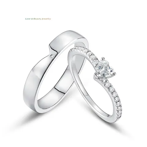 925 Sterling Silver Moissanite Couple Rings Heart Shaped Moissanite Inlaid Minimalist Finger Ring Jewelry Valentine Gift