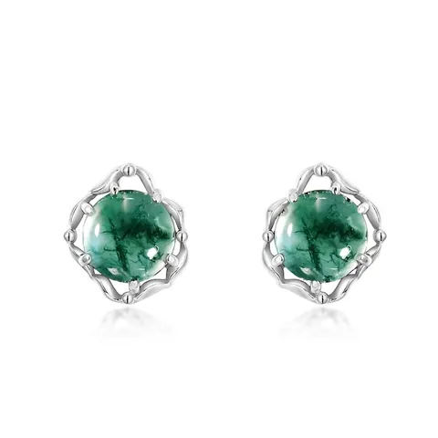 925 Sterlingsilber Moosachat Ohrstecker Für Damen Naturgrüner Stein Geometrische Unregelmäßige Ohrringe Nischenschmuck
