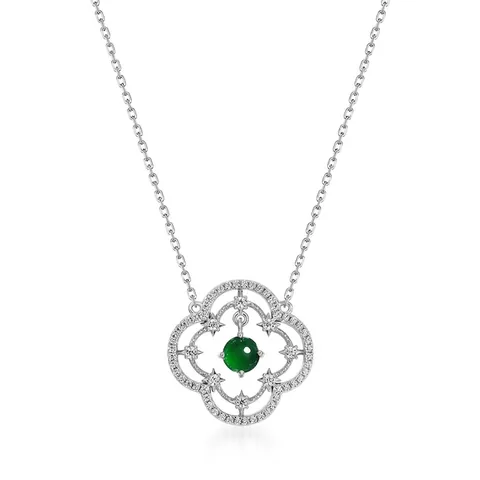 New Chinese Style 925 Sterling Silver Necklace Natural Green Jadeite Hollow Window Grille Pendant Elegant Women Jewelry