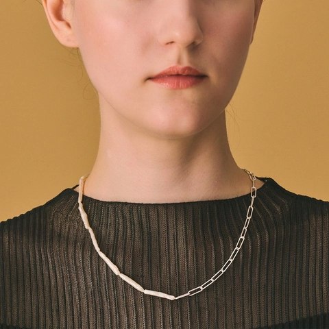 925 Sterling Silver Artificial Pearl Stitching Necklace For Women Minimalist Asymmetric Paperclip Chain Necklaces Fashion Jewelry