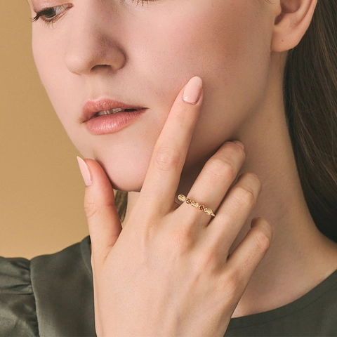 S925 Sterlingsilber 10K Gold Überzogen Rutilquarz Granat Ring Für Damen Vintage Minimalistisch Verstellbar Offener Ring Schmuck Geschenk