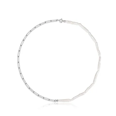 925 Sterling Silver Artificial Pearl Stitching Necklace For Women Minimalist Asymmetric Paperclip Chain Necklaces Fashion Jewelry