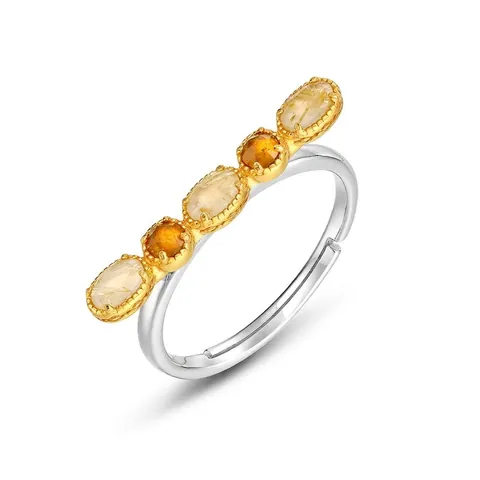 S925 Sterlingsilber 10K Gold Überzogen Rutilquarz Granat Ring Für Damen Vintage Minimalistisch Verstellbar Offener Ring Schmuck Geschenk