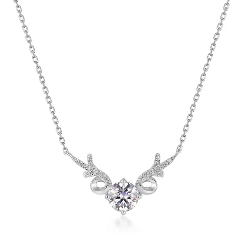 Collar con Colgante de Ciervo de Plata de Ley 925 Moissanita para Mujer Cadena de Clavícula de Cuerno de Ciervo Elegante Joyería