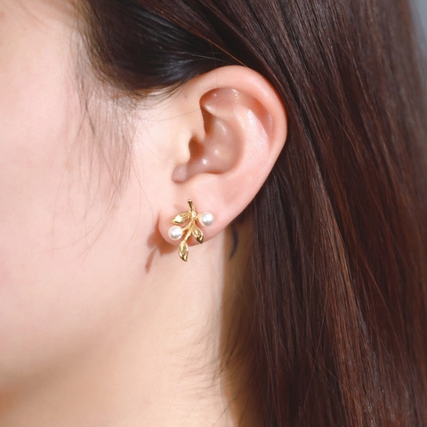 Nature Inspired Leaf Stud Earrings 925 Sterling Silver With Artificial Pearl Elegant Minimalist Fashion Jewelry For Women