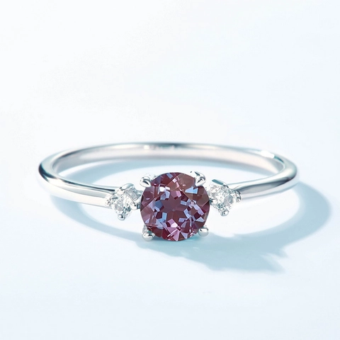 925 Sterling Zilver Gekweekte Alexandriet Ring Voor Vrouwen Minimalistisch Geometrisch Rond Geslepen Kleurveranderende Sieraden