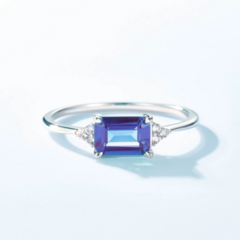 Anello in Argento Sterling 925 con Alessandrite Sintetica Rettangolare e Strass Laterali Gioielli Donna Vintage Moda Regalo