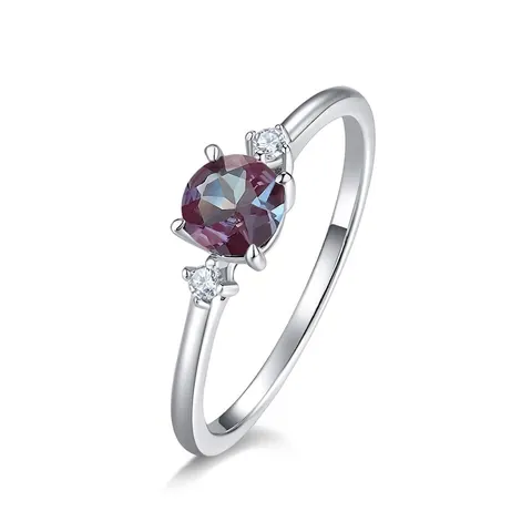 925 Sterling Zilver Gekweekte Alexandriet Ring Voor Vrouwen Minimalistisch Geometrisch Rond Geslepen Kleurveranderende Sieraden