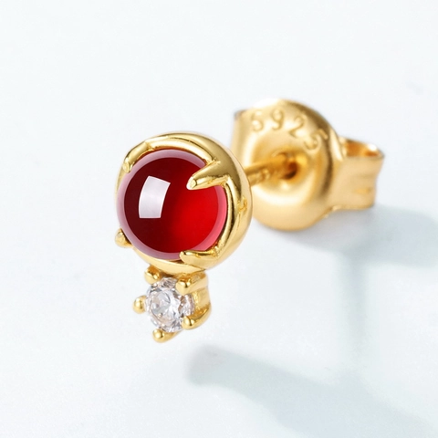 S925 Sterling Silver Asymmetrical Rose Stud Earrings Gold Plated Garnet Zirconia Botanical Jewelry For Women Daily Gift
