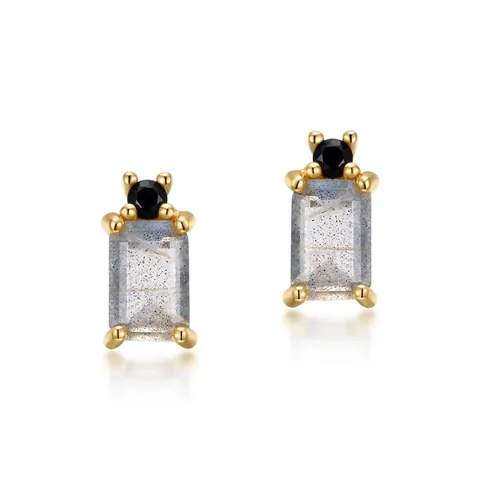 Orecchini a Lobo in Argento Sterling 925 Placcato Oro Labradorite Geometrica per Donna Strass Nero Gioielli