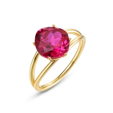Luxury 925 Sterling Silver Red Corundum Ring For Women 10K Gold Plated Geometric Inlaid Finger Ring Fashion Jewelry Gift