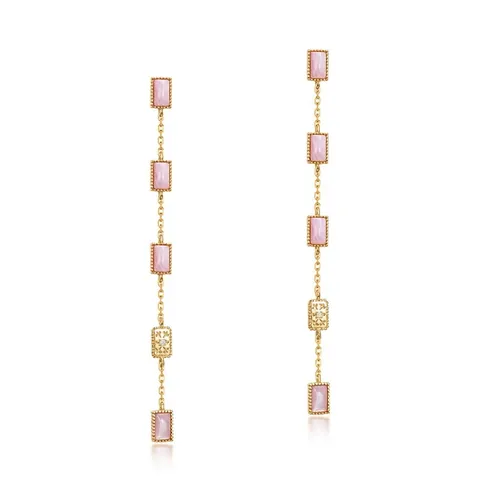 S925 Argento Sterling Placcato Oro Rosa Conchiglia Geometrici Orecchini Lunghi Pendenti Lusso Nappa Zirconia Orecchini Donna