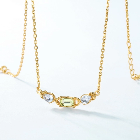 Collana con Pendente in Argento Sterling 925 Peridoto Zirconia Placcata Oro Catena Geometrica Gioielli Retro per Donna
