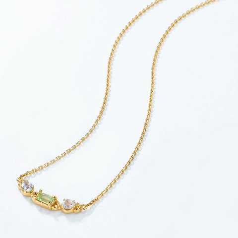 Collana con Pendente in Argento Sterling 925 Peridoto Zirconia Placcata Oro Catena Geometrica Gioielli Retro per Donna