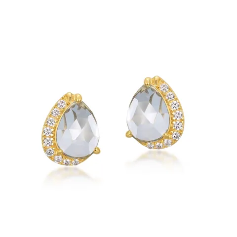 925 Sterling Silver Waterdrop Stud Earrings For Women Light Blue Topaz Gold Plated Rhinestone Elegant Modern Jewelry Gift