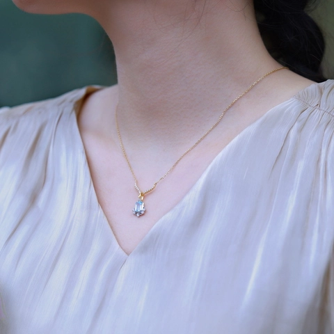 Collana con Pendente in Argento Sterling 925 e Topazio Celeste Vintage per Donna Placcato Oro 10K Zirconia Gioielli Geometrici