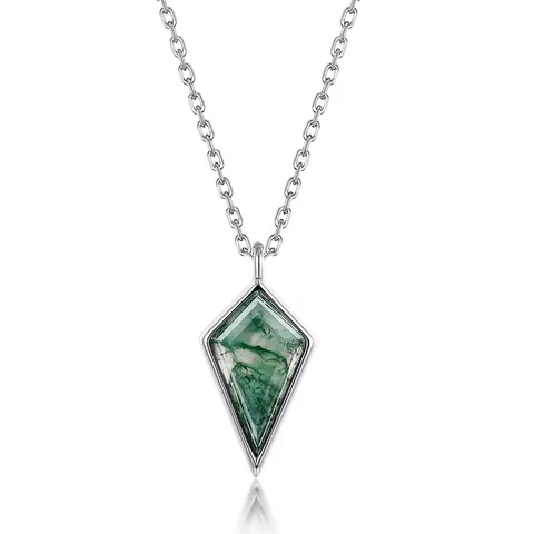 Natural Moss Agate Kite Pendant Necklace 925 Sterling Silver Geometric Green Gemstone Jewelry Minimalist For Women Gift