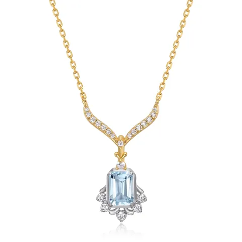 Collana con Pendente in Argento Sterling 925 e Topazio Celeste Vintage per Donna Placcato Oro 10K Zirconia Gioielli Geometrici