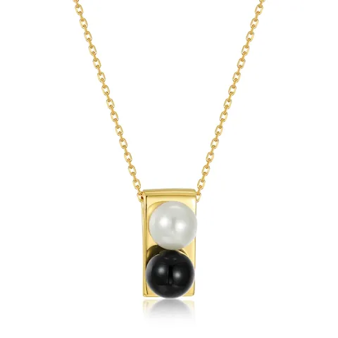 Collar con Colgante de Plata de Ley 925 Ágata Negra Concha Blanca Moda Minimalista Chapado en Oro Joyería Geométrica Mujer