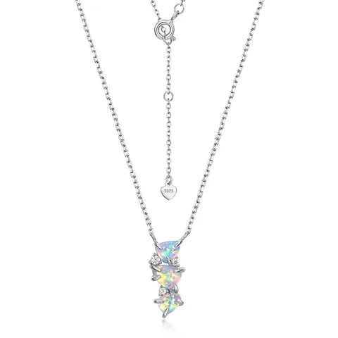Collana Con Pendente a Triplo Cuore in Argento Sterling 925 Per Donna Gioielli in Opale Sintetico Iridescente Strass Collana Moda Pendolare Regalo