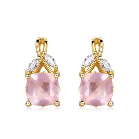 S925 Sterlingsilber Rosa Kristall Ohrstecker Für Damen Retro Geometrischer Rosenquarz Zirkonia Vergoldeter Modeschmuck