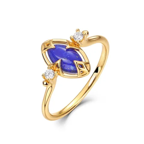 Vintage 925 Sterling Silver Lapis Lazuli Ring For Women 10K Gold Plated Marquise Blue Gemstone White Crystal Finger Ring Jewelry