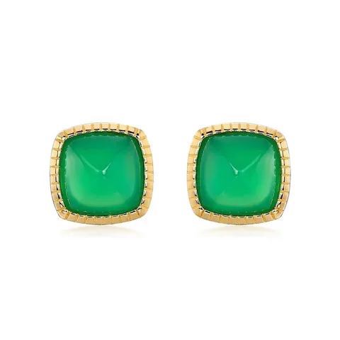 Vintage 925 Sterling Silver Green Agate Sugar Tower Stud Earrings Gold Plated Geometric Square Gemstone Earrings For Women