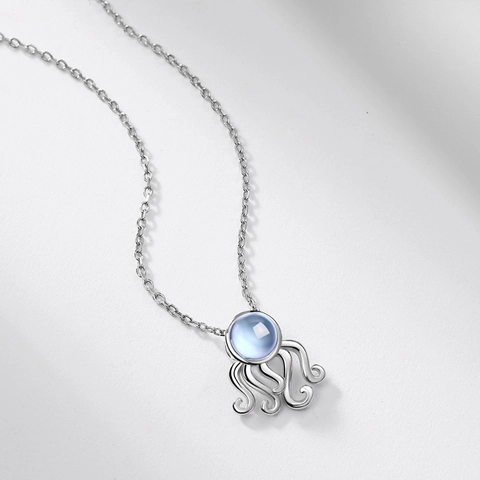 Cute Octopus Pendant Necklace 925 Sterling Silver Inlaid With Aquamarine Fashion Ocean Animal Jewelry For Women Gift