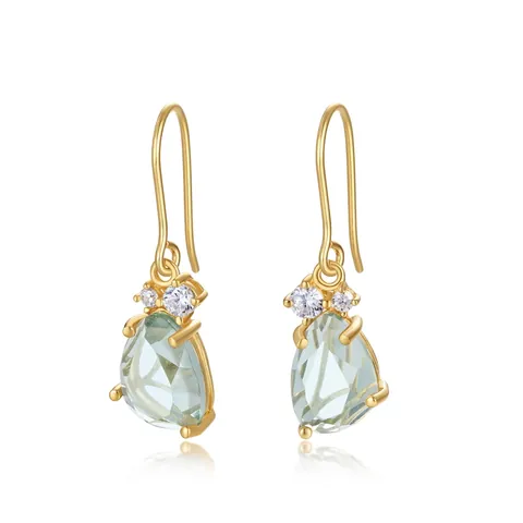 925 Sterling Silver Post Pear Cut Synthetic Crystal Drop Earrings Elegant Gold Plated Rhinestone Jewelry For Women