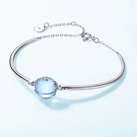 Bracciale in Argento Sterling S925 Con Topazio Celeste per Donna Gioiello di Moda Geometrico Minimalista di Lusso Leggero