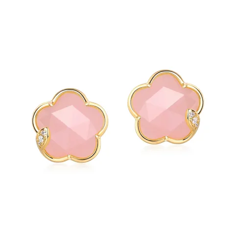 Orecchini a Bottone a Forma di Fiore in Quarzo Rosa in Argento Sterling 925 Per Donna Placcati in Oro Eleganti Dolce Gioielli