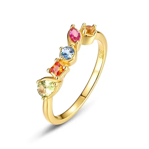 925 Sterling Silver Rainbow Zirconia Geometric Ring Necklace Earrings For Women Fashion Jewelry Elegant Colorful Accessories
