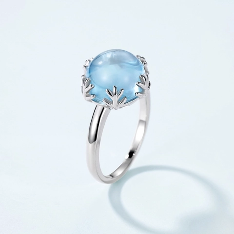 925 Sterling Silver Natural Sky Blue Topaz Ring For Women Minimalist Round Gemstone Open Ring Jewelry Hand Accessory