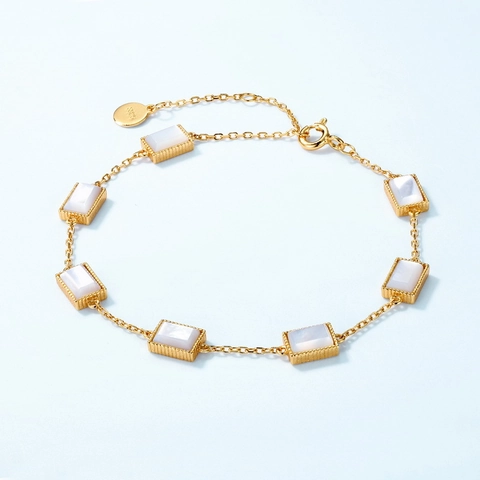 Japanese Style 925 Sterling Silver Gold Plated Bracelet For Women Retro Minimalist Rectangular Mother Of Pearl Geometric Jewelry