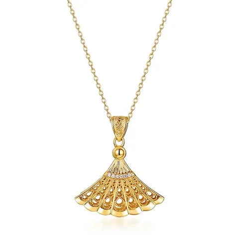Collana con Ciondolo Filigrana a Forma di Ventaglio in Argento Sterling S925 per Donna Placcato Oro Design a Gonna Traforata Gioielli