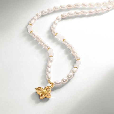 Elegant 925 Sterling Silver Butterfly Pendant Necklace For Women With Freshwater Pearl And Nephrite Jade Fashion Jewelry