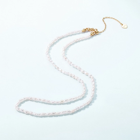 Collana in Argento Sterling 925 Con Perle d'Acqua Dolce per Donna Girocollo Minimalista Con Perle a Riso e Ciondolo a Cuore Placcato Oro