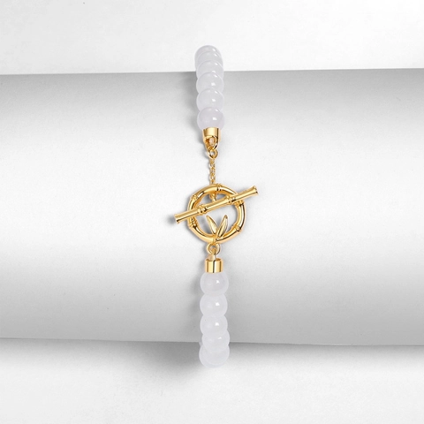 Bracciale in Argento Sterling S925 Placcato Oro con Giada Hetian Vintage Bamboo Toggle Clasp Bracciale per Donna Gioielli
