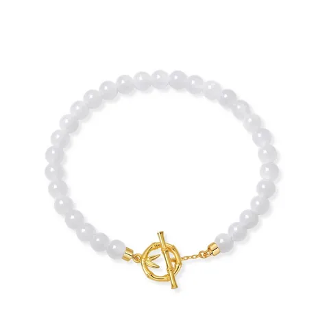 Bracciale in Argento Sterling S925 Placcato Oro con Giada Hetian Vintage Bamboo Toggle Clasp Bracciale per Donna Gioielli