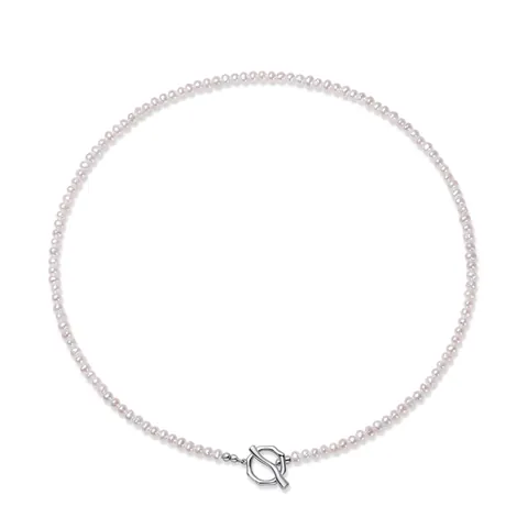 Collana in Argento Sterling 925 Perle Naturali d'Acqua Dolce Chiusura a T Geometrica Choker Elegante Minimalista Donna