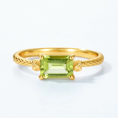 Geometric 925 Sterling Silver Peridot Ring For Women Gold Plated Snake Texture Inlaid Natural Green Gemstone Finger Ring