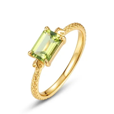 Geometric 925 Sterling Silver Peridot Ring For Women Gold Plated Snake Texture Inlaid Natural Green Gemstone Finger Ring