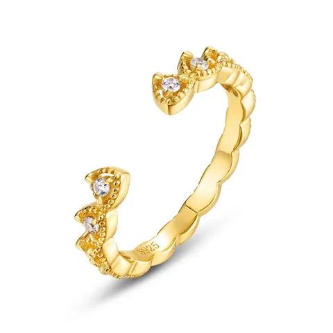 Anello Aperto Regolabile in Argento Sterling 925 Placcato Oro per Donna Elegante Gioielli a Fascia Cava con Zirconia Pizzo Geometrico